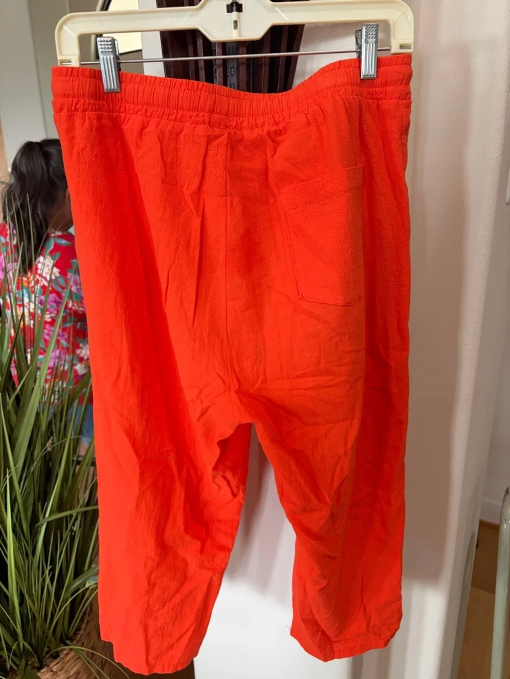 Bright Orange Button-Trim Capris with Drawstring - Picture 2 of 6